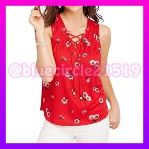 Maurices Red Floral Lace Up Sleeveless Top Size Medium